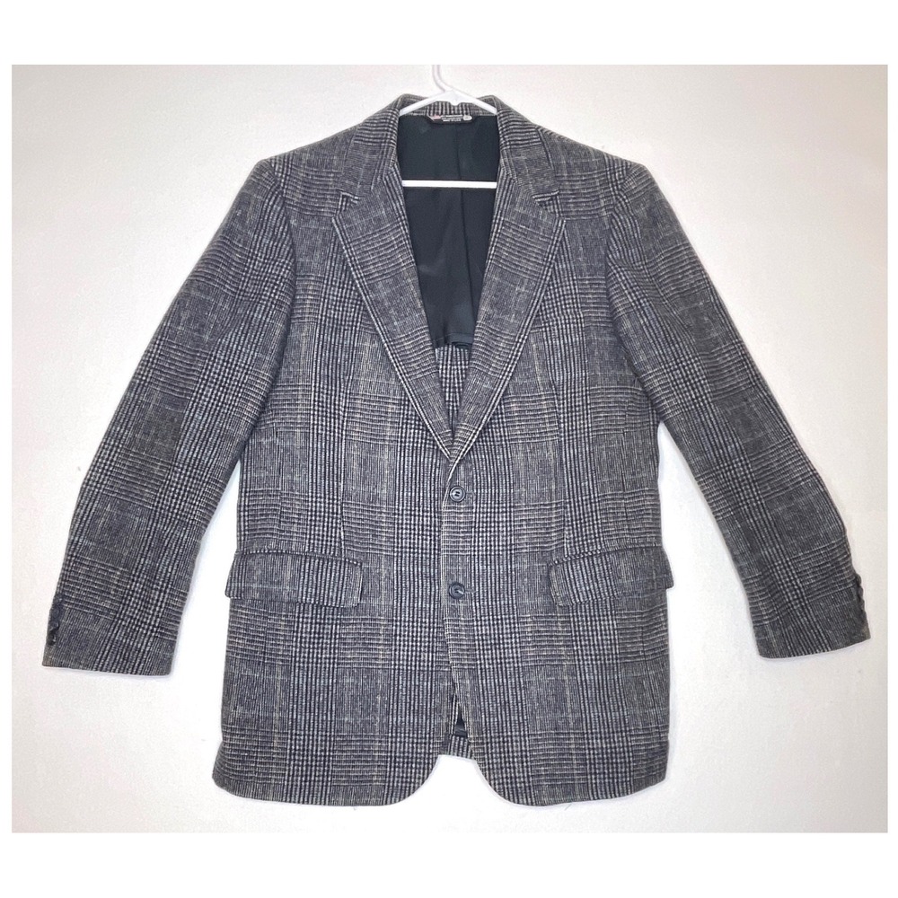 Mens Pure Wool Blazer Sport Coat Glen Plaid 40R Grey John Alexander